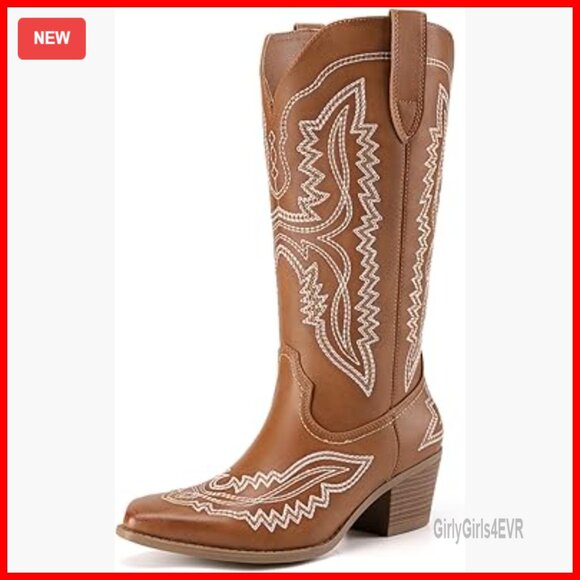 Shoes - Women's Square Toe Embroidery Western Mid Calf Cowboy Boots